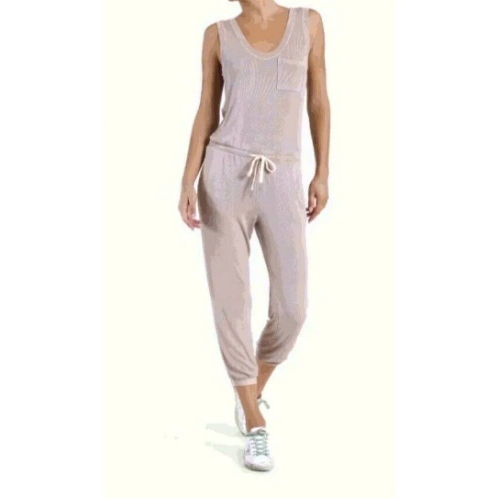 NWOT n.Philanthropy World Tan Ribbed Knit Jogger Romper Size XL MSRP $178